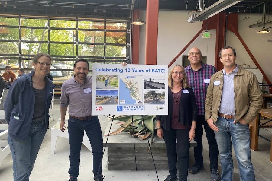 Laura Cohen (third from right) and colleagues celebrating the 10-year anniversary of the Bay Area Trails Collaborative | Photo courtesy Laura Cohen