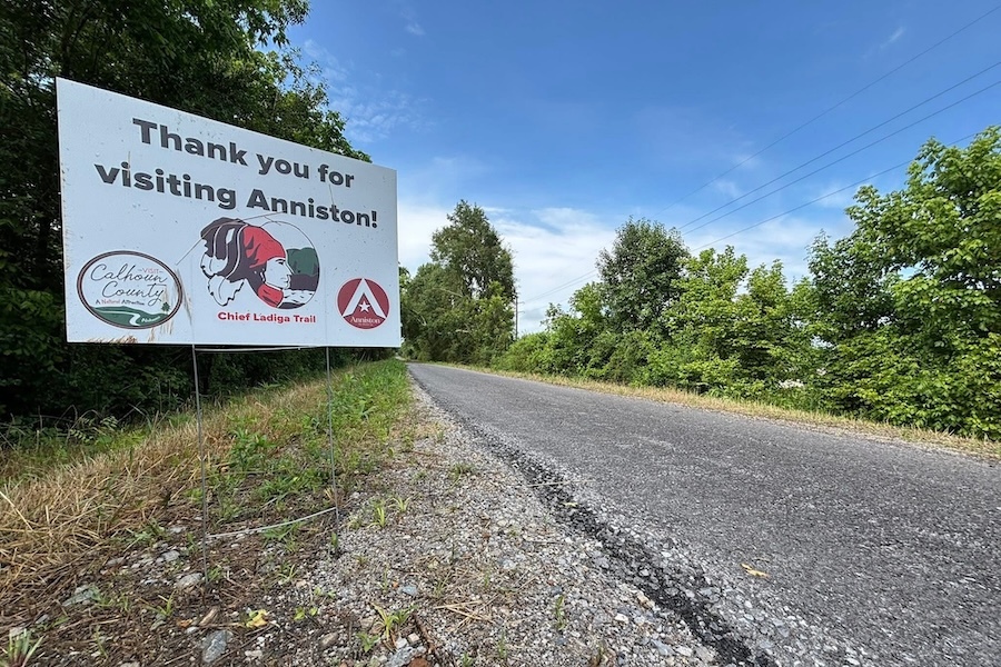 Thank you for visitng Anniston sign along Alabama's Chief Ladiga Trail | Photo courtesy City of Anniston Public Relations Department