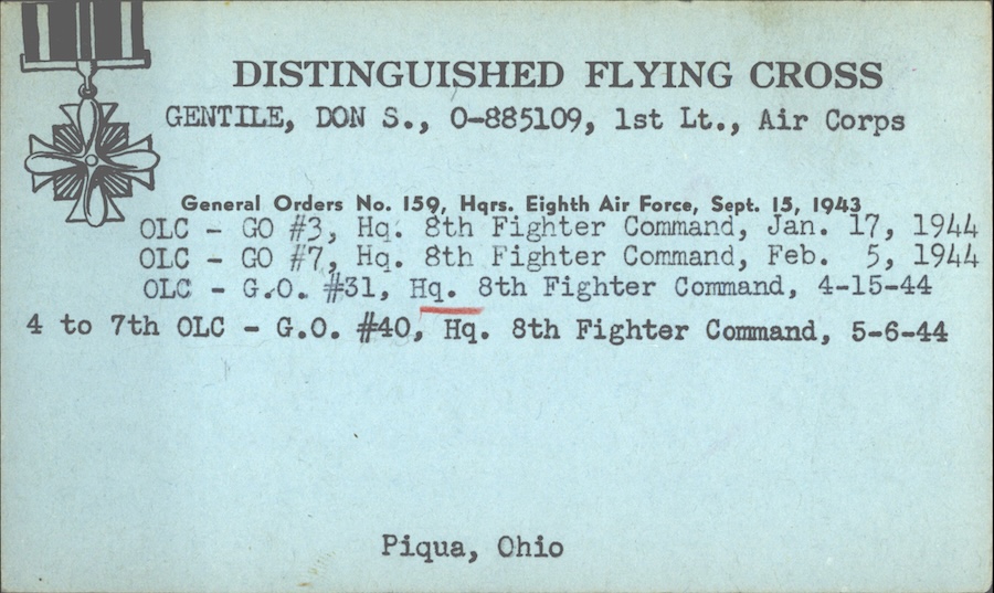 Distinguished Flying Cross issued to Don Gentile