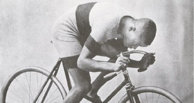 Taylor on the chainless bicycle on which he won the world championship and broke world records in 1899. Uncredited photo, Taylor scrapbook. | Courtesy Major Taylor Association, Inc.