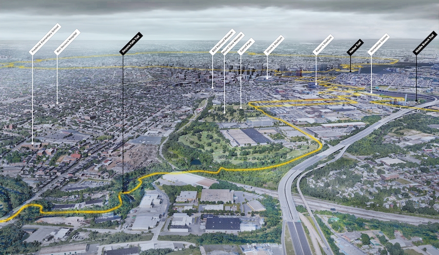 Baltimore Greenway Trail Network: Carroll Park Aerial View | Courtesy Unknown Studio