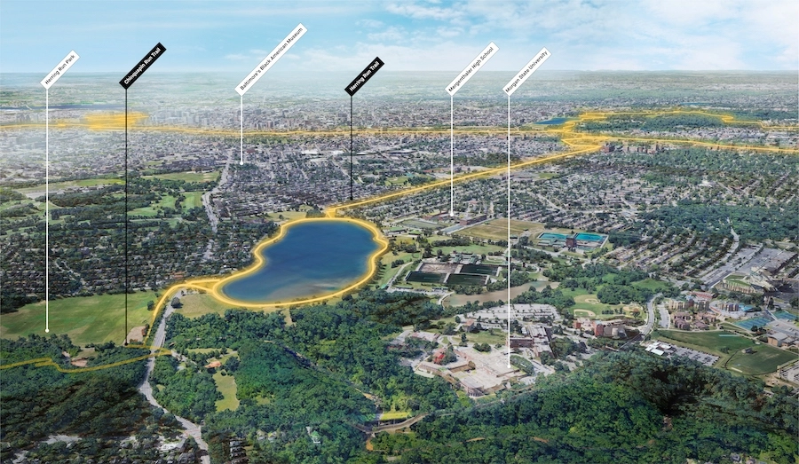 Baltimore Greenway Trail Network: Northeast Aerial View | Courtesy Unknown Studio