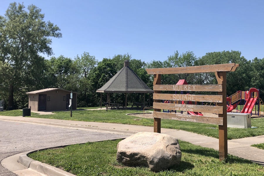 Along the route of the Riverfront Heritage Trail south of downtown Kansas City, the multipurpose Mulkey Square Park offers playgrounds, parking and restrooms. | Photo by Cindy Barks