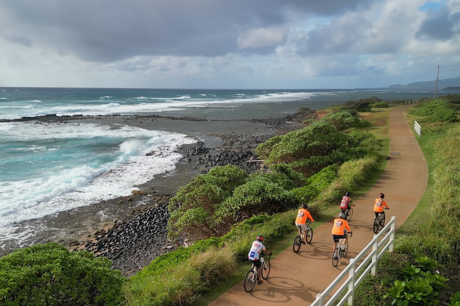 Bicyclists on Hawaii&#039;s Ke Ala Hele Makālae | Photo courtesy Kauai Path