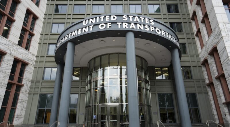 Washington, DC, USA - June 22, 2022: Front view of the United States Department of Transportation (DOT) headquarters in the Southeast Federal Center in Washington, DC.