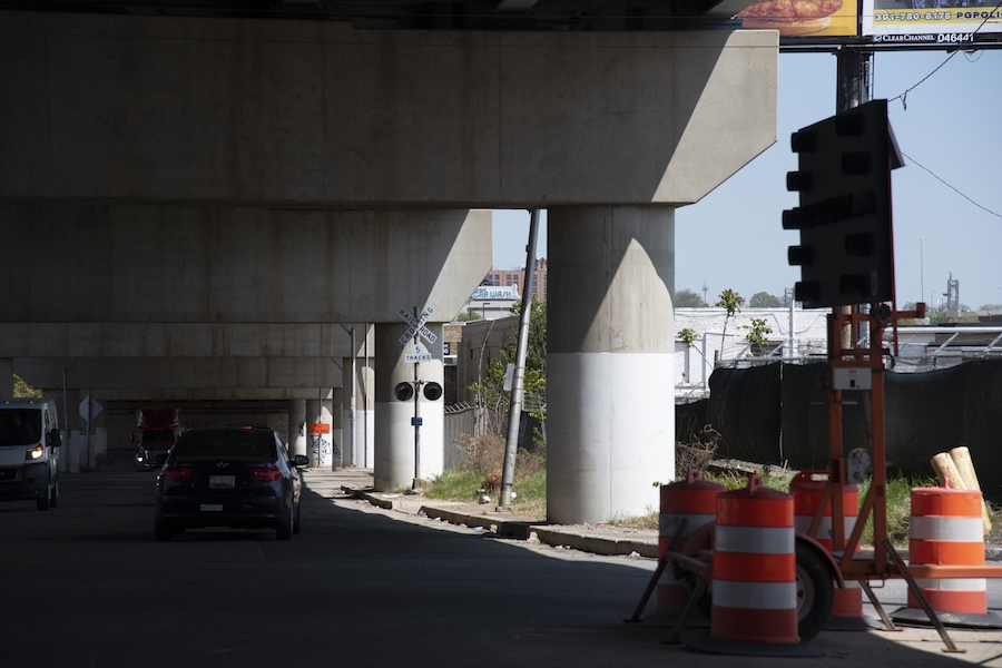 Underpass columns in the Brewers Hill Neighborhood where Fisher hopes to create a mural | Photo by Arielle Bader