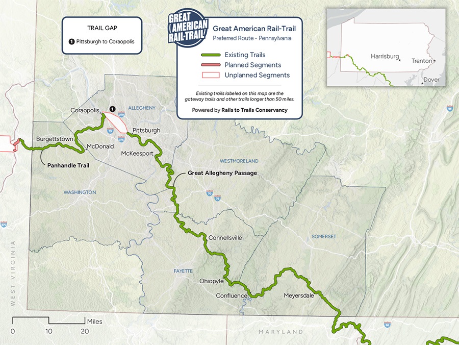 2025 Great American Rail-Trail Route through Pennsylvania