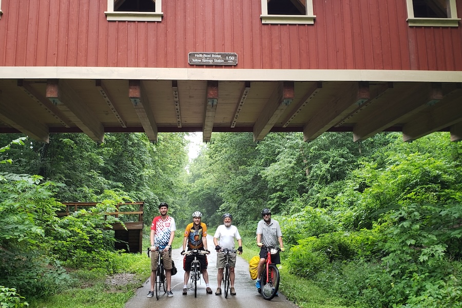 Day 5, the explorers journeyed 82 miles from Yellow Springs to Cincinnati on the Little Miami Scenic Trail, an inductee in the Rail-Trail Hall of Fame and Griffen’s hands-down favorite: “The scenery is spectacular—the northern end passes mostly through farmland, while the southern end passes through woods and along the Little Miami River.” | Photo by Eli Griffen