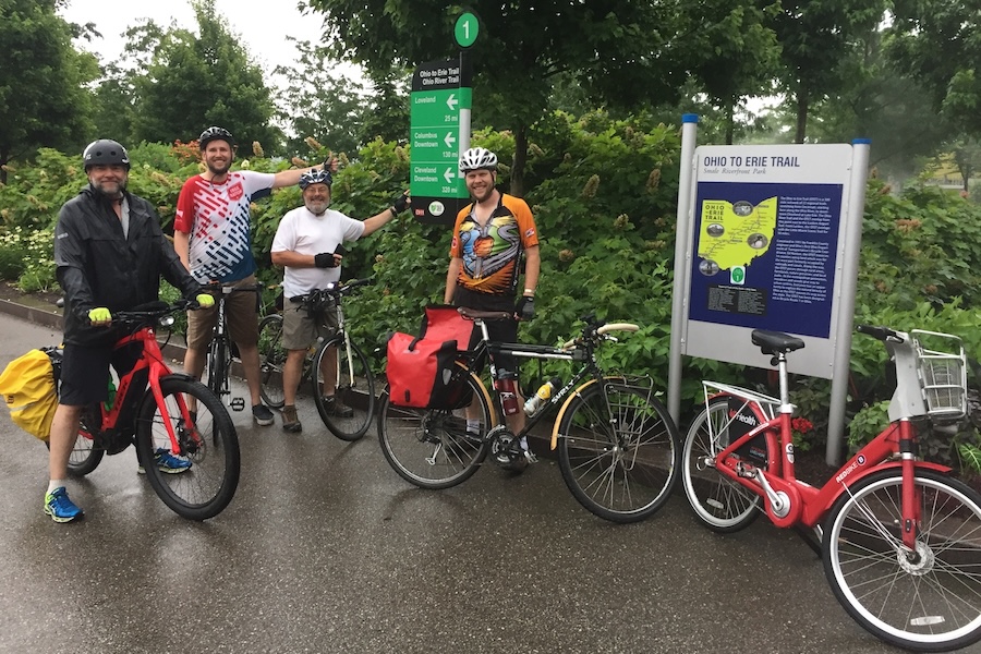 “As we neared Cincinnati, we got our first glimpse of the mighty Ohio River,” said Oberg. “We also saw the city skyline downriver to the west. We were able to ride small completed sections of the Ohio River Trail, finishing the ride at Smale Riverfront Park in downtown Cincinnati. We found a ramp to the river’s edge and rode down to place our front tires in the river to officially finish our ride.” Ohio River Trail | Photo by Eric Oberg