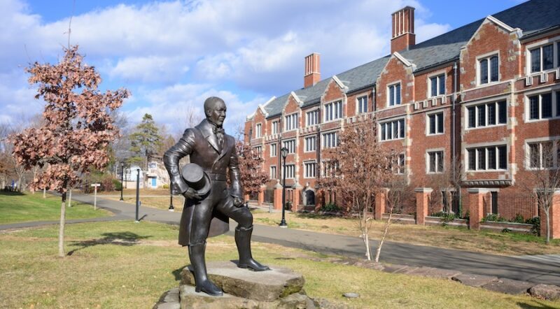Statue honoring 19th-century engineer William Lanson along the Farmington Canal Heritage Trail in New Haven | Photo by John Munno