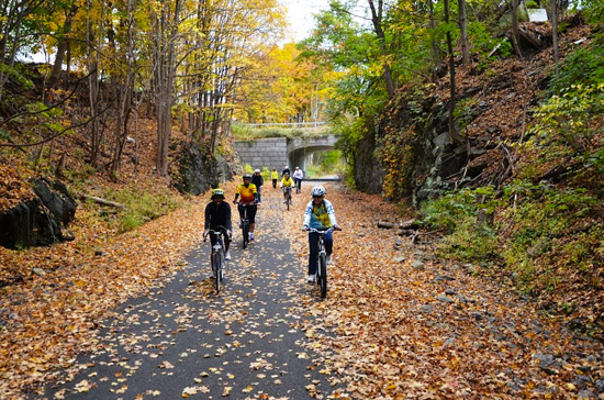 Rock cuts line much of the Hudson Valley Rail Trail. | Photo by Fred Schaeffer