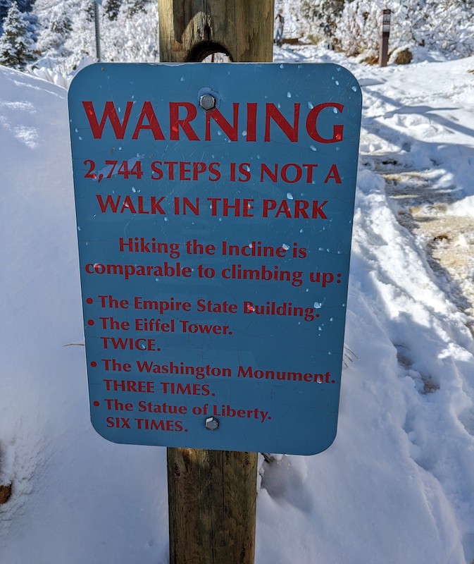 Warning sign at the base of Colorado's Manitou Incline | Photo by Jamie Efaw