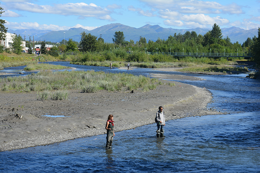 Fishing along the Ship Creek Trail portion of the Moose Loop | Photo courtesy Anchorage Park Foundation