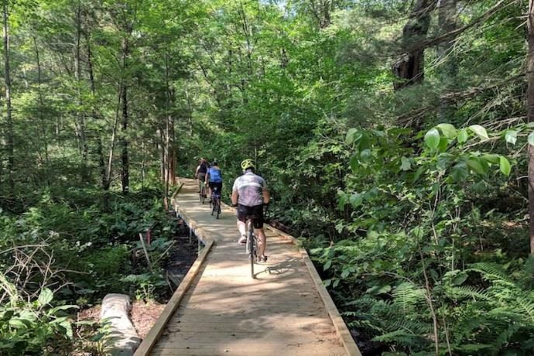 Weekly summer Landline ride at the newly rebuilt trail and boardwalk around the Needham Reservoir in Massachusetts | Photo by David Loutzenheiser