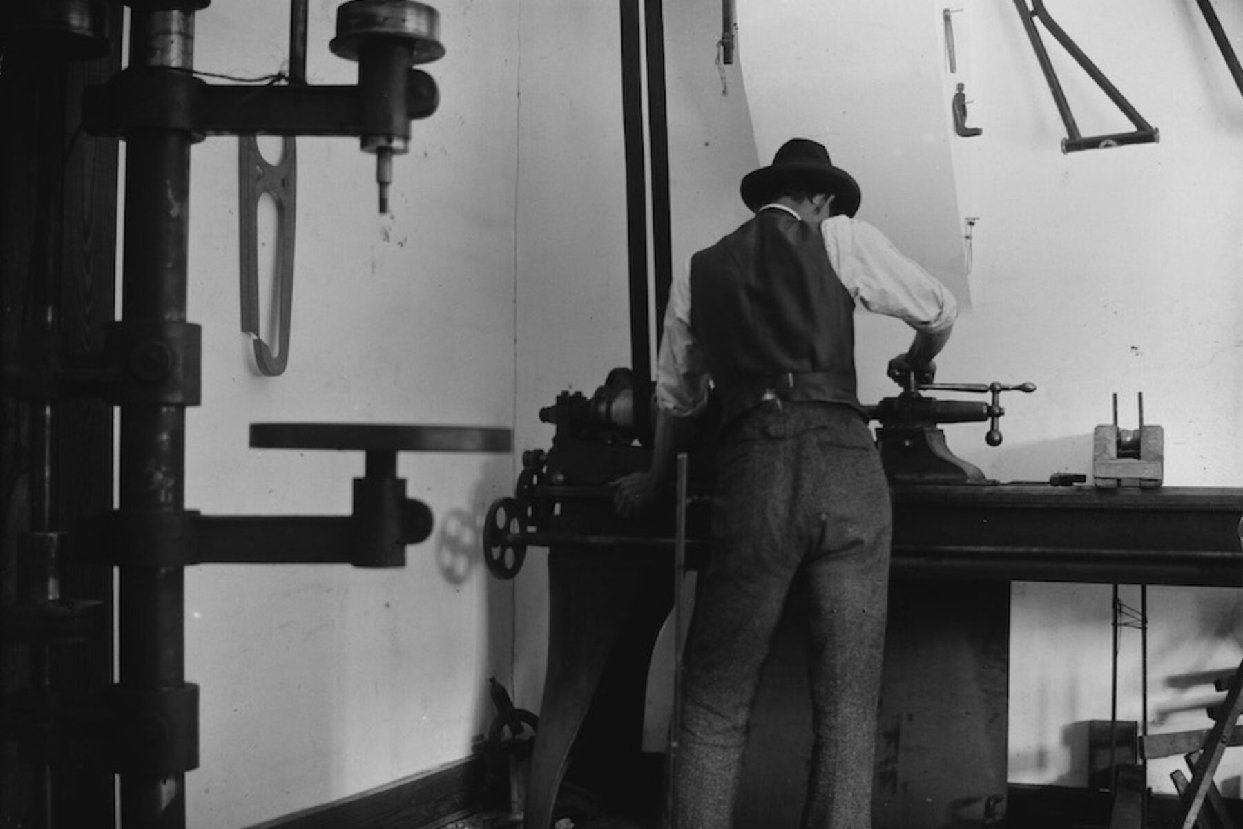 Wilbur Wright working in the Wright brothers’ Dayton, Ohio, bicycle shop in 1897