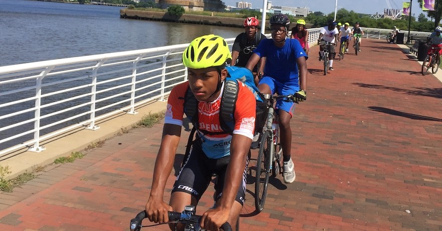 2016 Rails-to-Trails Conservancy Youth Sojourn on the Circuit Trails along the Camden waterfront | Photo by Kyle McIntyre