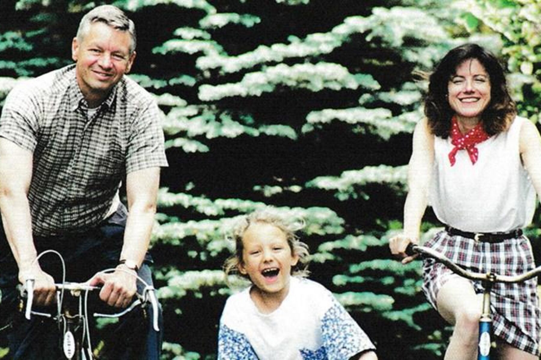 A nostalgic image of former Congressman Tom Petri biking with his daughter Alexandra (now a columnist with the Washington Post) and wife Ann (DeDe) Petri | Photo courtesy Tom Petri