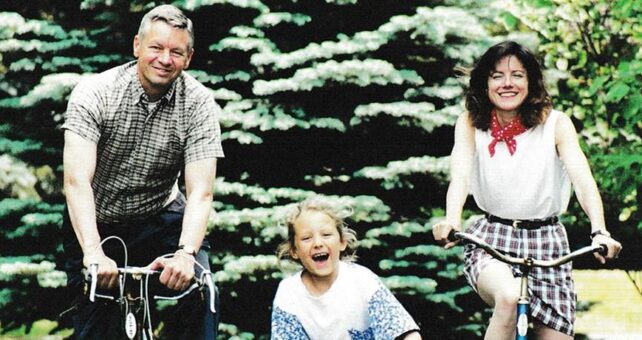 A nostalgic image of former Congressman Tom Petri biking with his daughter Alexandra (now a columnist with the Washington Post) and wife Ann (DeDe) Petri | Photo courtesy Tom Petri