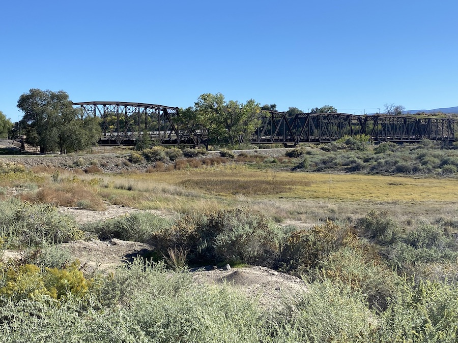 A pedestrian bridge along the Colorado Riverfront Trail in November 2021