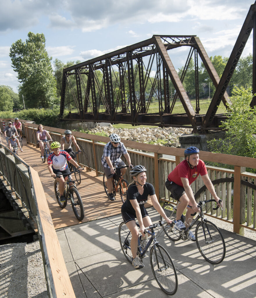 A popular section of the Cardinal Greenway passes over the White River near the McCulloch Riverview Trailhead in Muncie, Indiana. | Photo by Tony Valainis