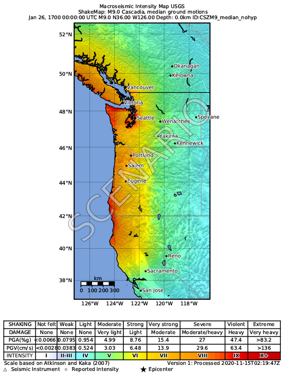 A scenario of a magnitude 9.0 earthquake on the Cascadia subduction zone by the United States Geological Survey | Courtesy U.S. Geological Survey