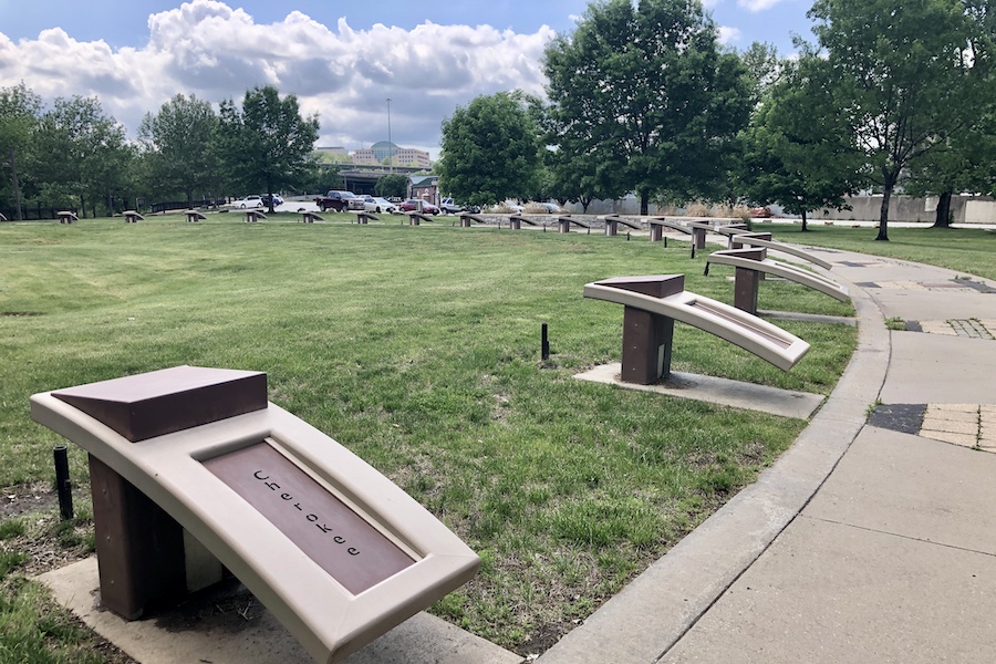 A special memorial to the 20 Indigenous tribes who have lived in the Kansas City area overlooks the confluence of the Missouri and Kansas rivers. The memorial is a part of the Historic Lewis and Clark Riverfront Park at Kaw Point and is also along the route of the Riverfront Heritage Trail. | Photo by Cindy Barks
