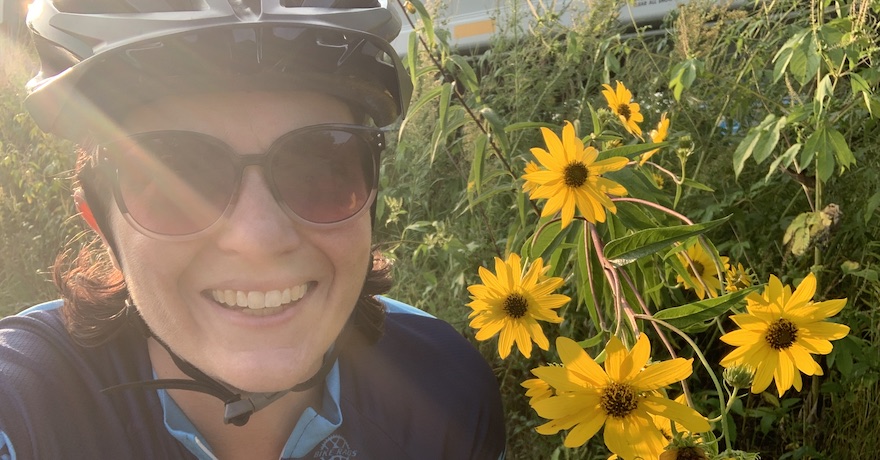 Amy on Ohio's Camp Chase Trail with Sawtooth Sunflowers | Photo by Amy Collins-Warfield