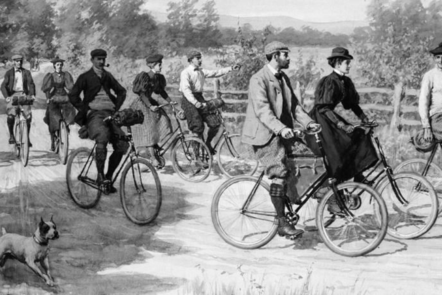 An illustration of tourists riding bicycles by A.B. Frost, circa 1896 | Courtesy Library of Congress