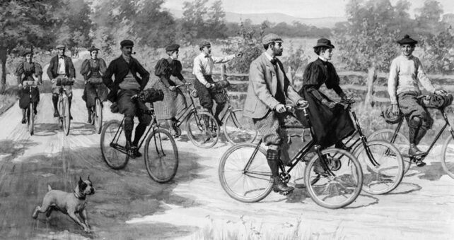 An illustration of tourists riding bicycles by A.B. Frost, circa 1896 | Courtesy Library of Congress