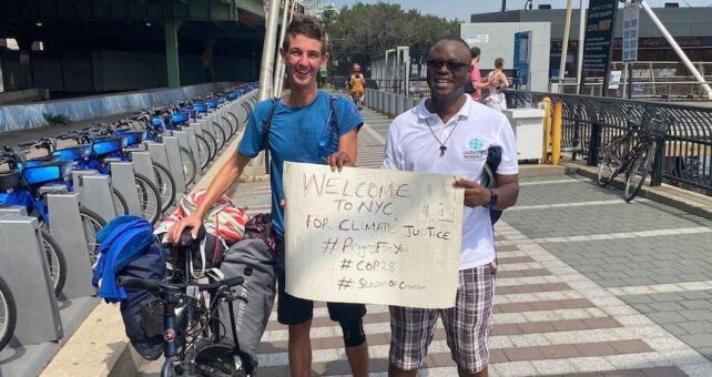 Arriving in New York City at the end of an 1,100-mile biking journey from Chicago | Photo courtesy Luke Henkel