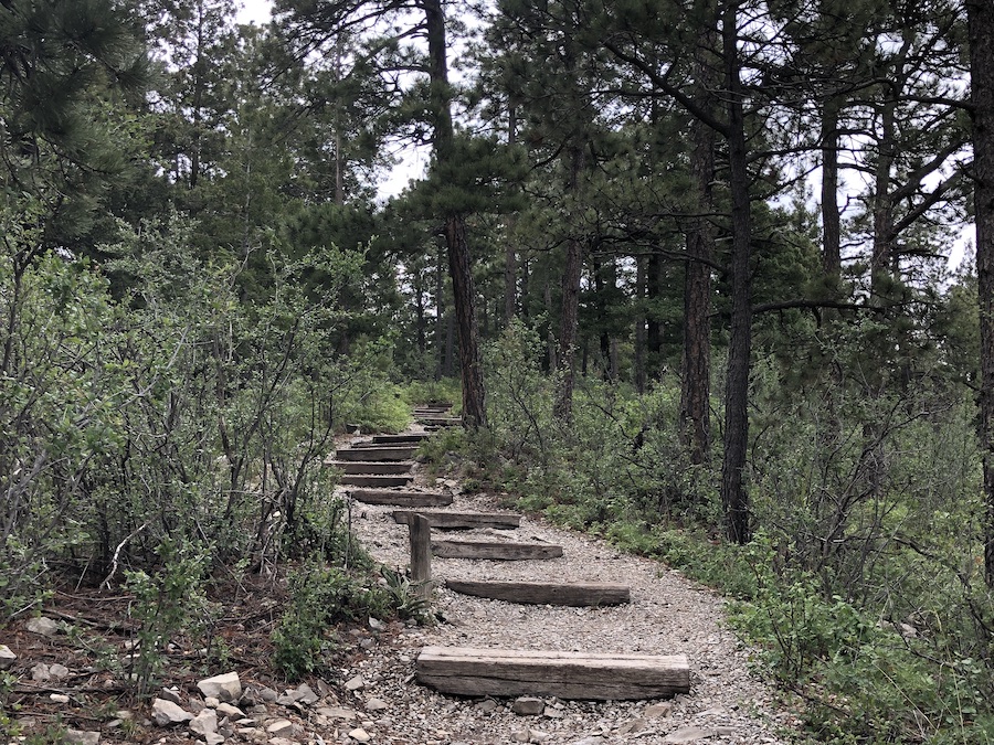 At about 1.3 miles one way, the hike to the Mexican Canyon Trestle is short, but it includes a number of steep sections featuring stairs and switchbacks. A sign at that trailhead cautions that the hike takes at least an hour and a half to complete. The trailhead’s high elevation of 8,684 feet contributes to the difficulty of the hike. | Photo by Cindy Barks