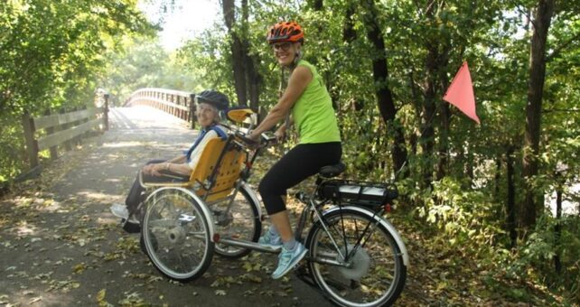 Barbara Brown, founder of Healing Rides, with her mother on the Constitution Trail in Illinois | Photo courtesy Barbara Brown