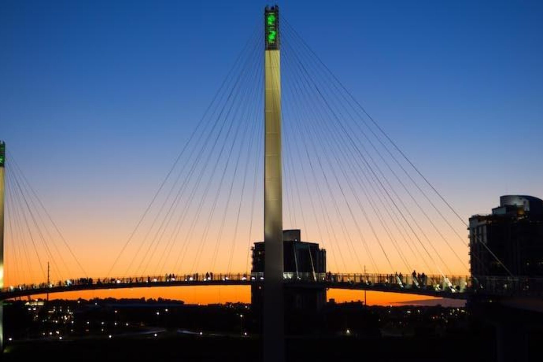 Bob Kerrey Pedestrian Bridge connecting Council Bluffs, Iowa, and Omaha, Nebraska | Photo by Matthew Nissen