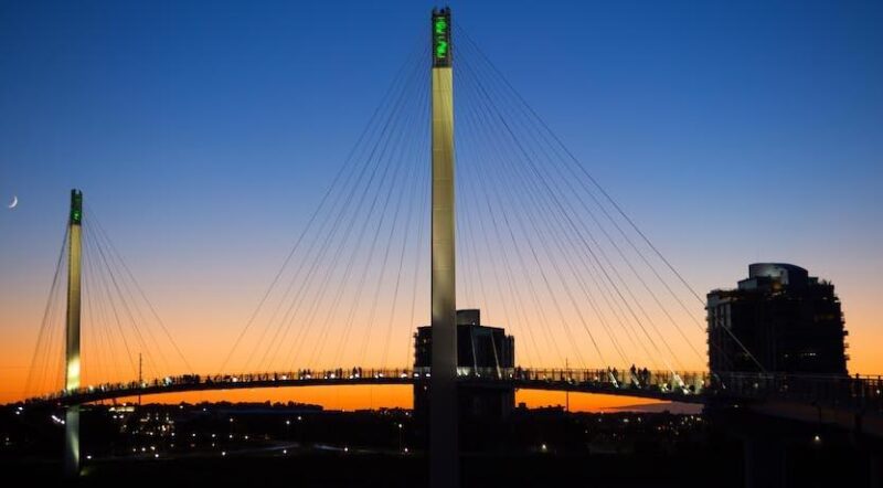 Bob Kerrey Pedestrian Bridge connecting Council Bluffs, Iowa, and Omaha, Nebraska | Photo by Matthew Nissen