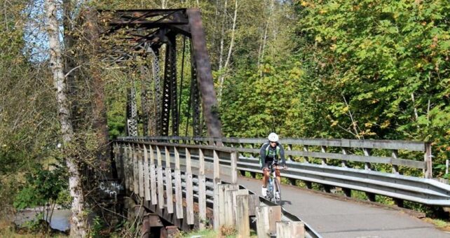 Carbon River trestle along the Foothills Trail in western Washington | Photo by Gene Bisbee