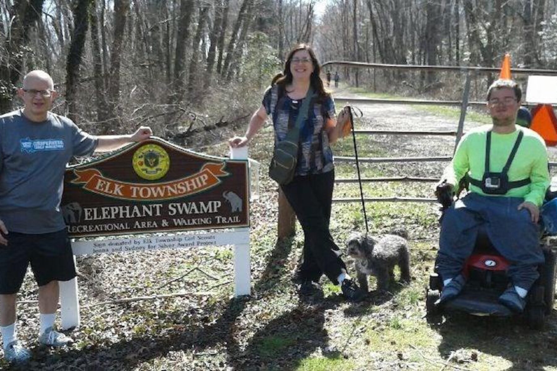 Dan, Michaela and Saul Brownstein, with their dog Rufus, on the Elephant Swamp Trail in New Jersey | Photo courtesy Dan Brownsteins