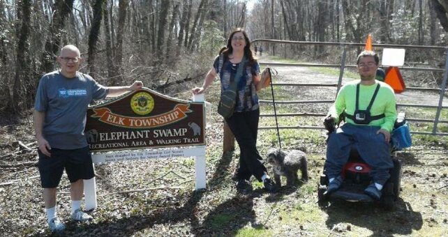 Dan, Michaela and Saul Brownstein, with their dog Rufus, on the Elephant Swamp Trail in New Jersey | Photo courtesy Dan Brownsteins