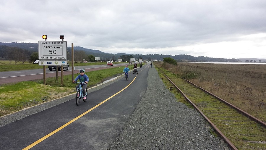 Family bike ride along the Humboldt Bay Trail | Courtesy Hank Seemann, Humboldt County Environmental Services