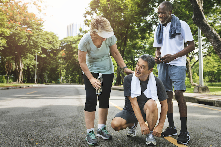 Seniors exercising in the park