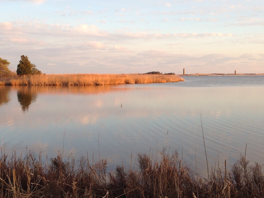 Gordons Pond from the trail with a view of a World War II watch towers | Courtesy of Jay Tomlinson