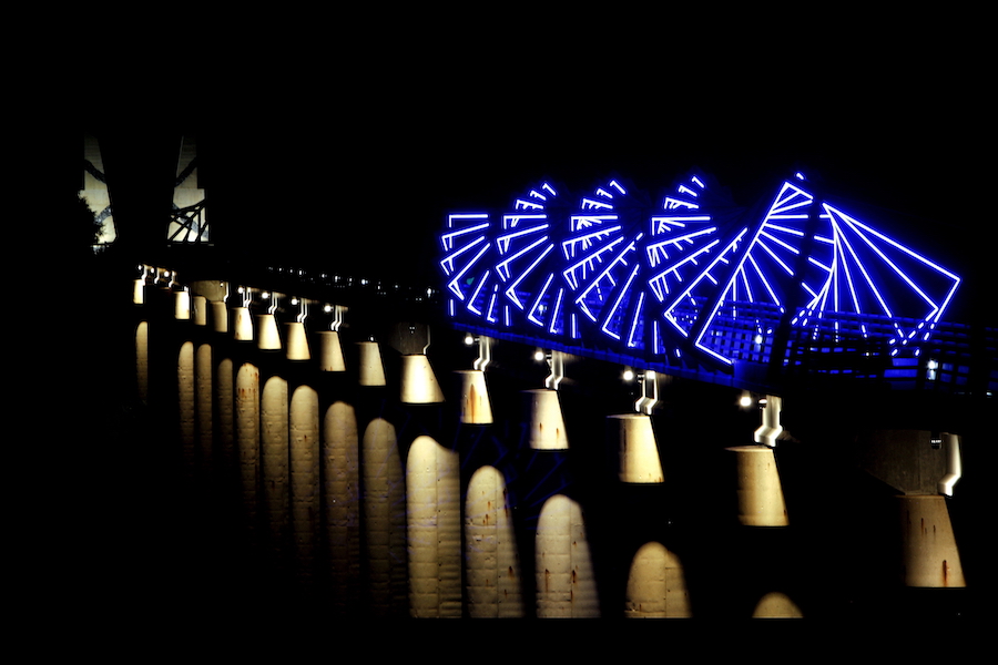 High Trestle Trail Bridge in Iowa at night | Photo by Phil Roeder