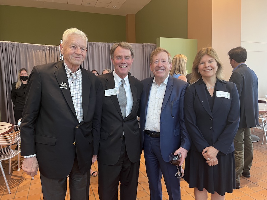 Indiana State Rep. Hamilton (right) with former Congressman and 2016 Rail-Trail Champion Tom Petri, Dr. Joseph Hewitt of the U.S. Institute for Peace and Carmel Mayor James Brainard | Photo courtesy RTC