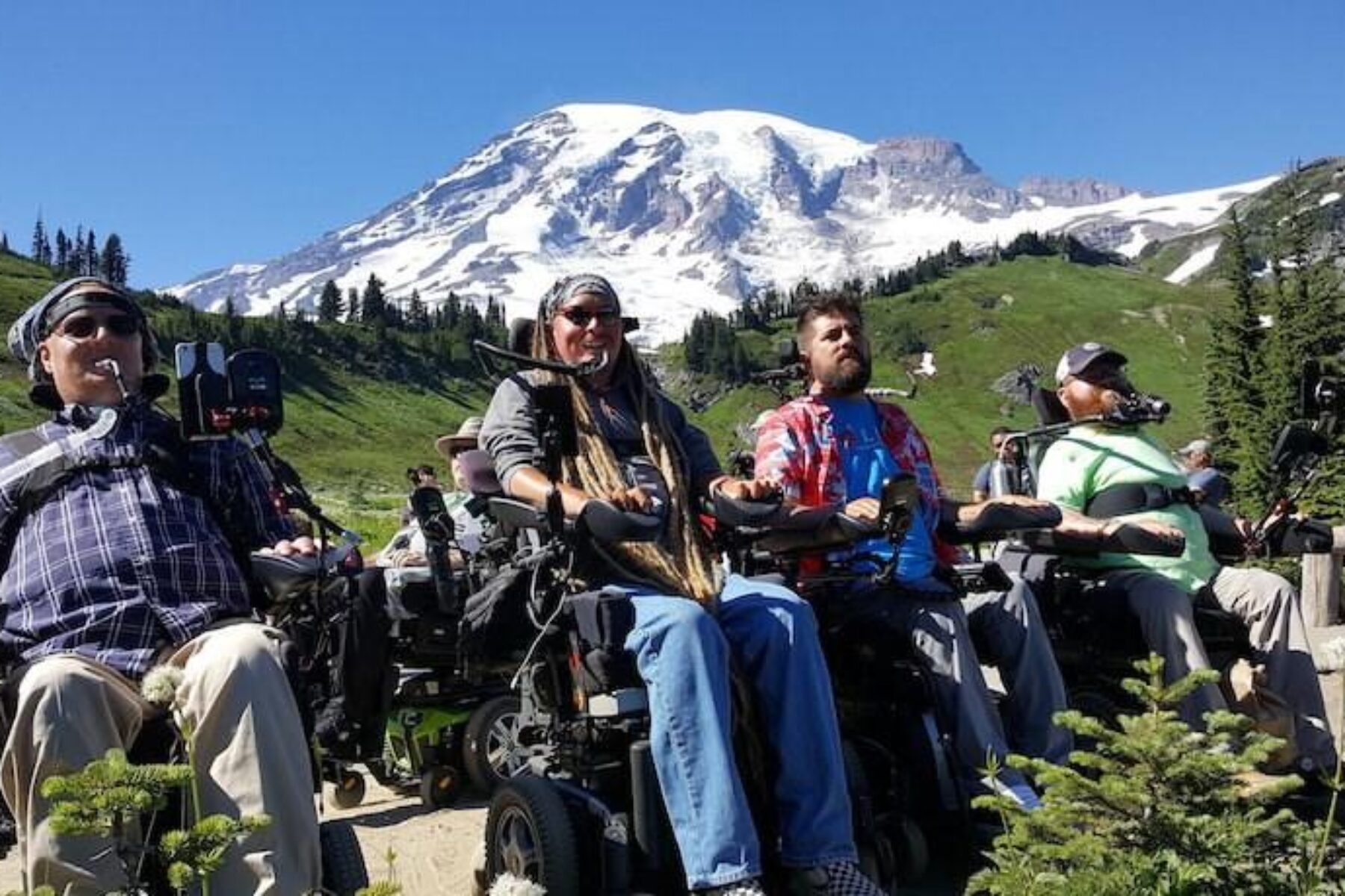 Ian Mackay, founder of Ian's Ride (second from left), at the foot of Mount Rainier with friends Jesse Collens, Kenny Salvini and Todd Stabelfeldt | Photo by Teena Woodward