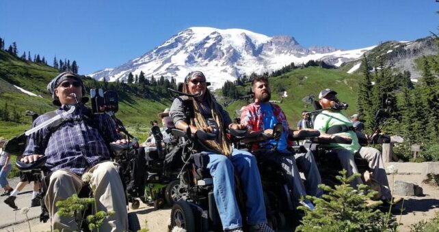 Ian Mackay, founder of Ian's Ride (second from left), at the foot of Mount Rainier with friends Jesse Collens, Kenny Salvini and Todd Stabelfeldt | Photo by Teena Woodward