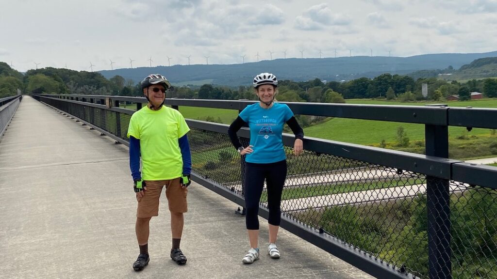 John Brobst and his granddaughter Elizabeth Heidenreich on Pennsylvania's Great Allegheny Passage | Photo by Donna Green