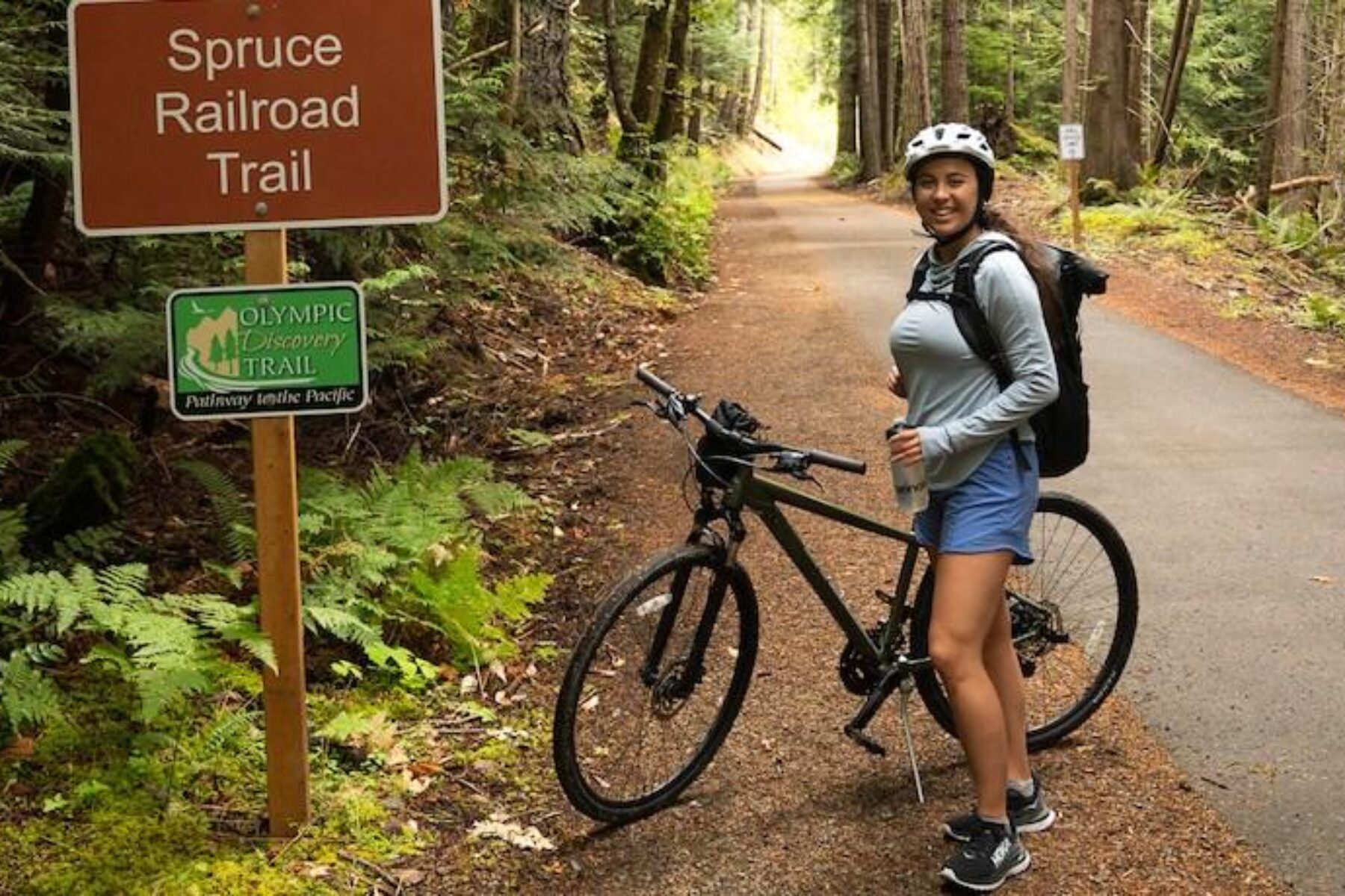 Kara Patajo @YourNorthWestieBestie on the Spruce Railraod Trail, part of the Olympic Discovery Trail | Photo courtesy Kara Patajo