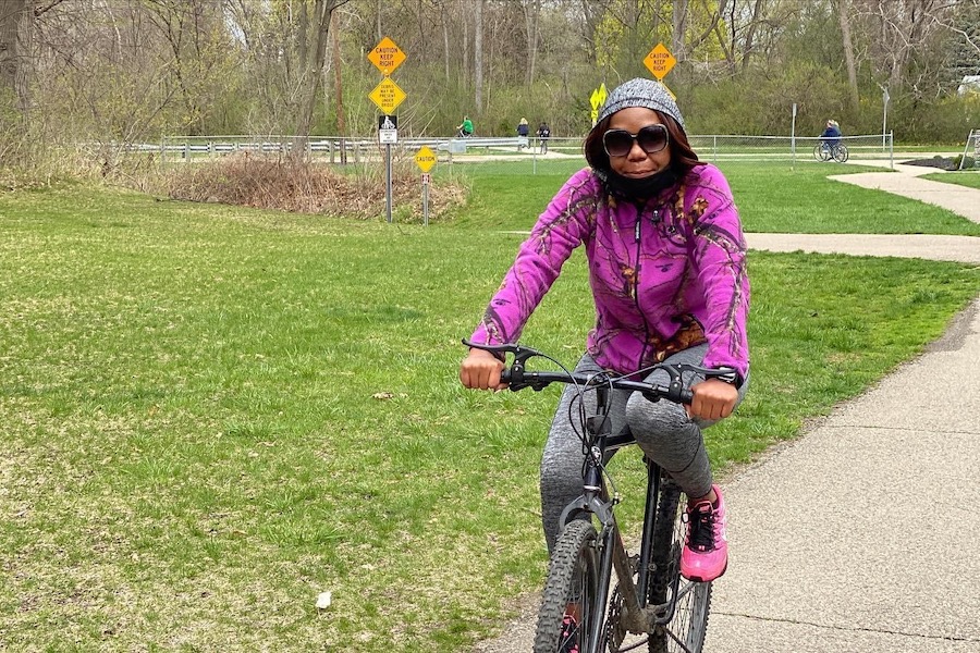 MaShanta Ashmon enjoying Michigan's Clinton River Park Trail | Photo by Rachel Walker