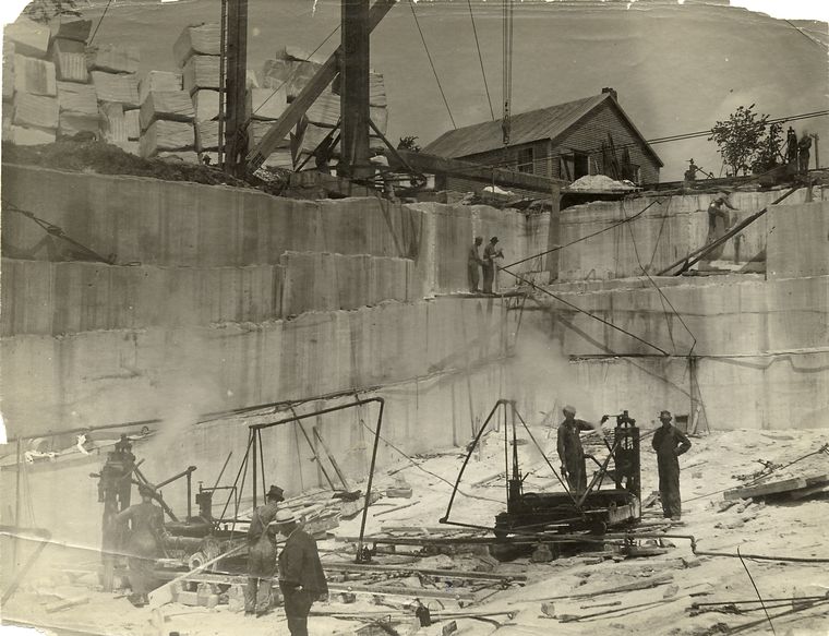 Marble quarry along the original route of the original Manchester, Dorset & Granville Railroad | From the New York Public Library