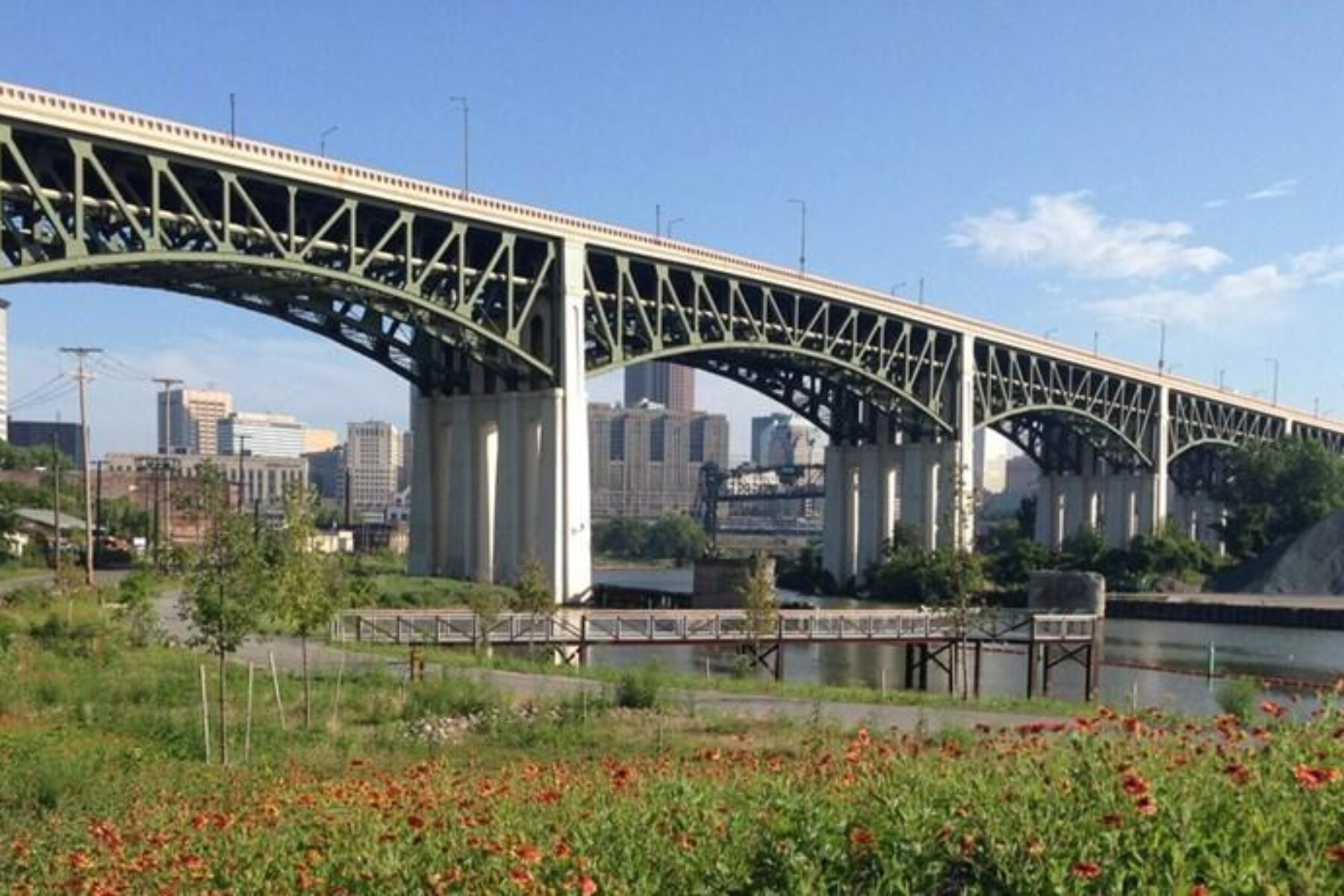 Ohio and Erie Canalway Towpath Trail (under Hope Memorial Bridge) along Cleveland's Cuyahoga River | Photo courtesy Behnke Landscape Architecture