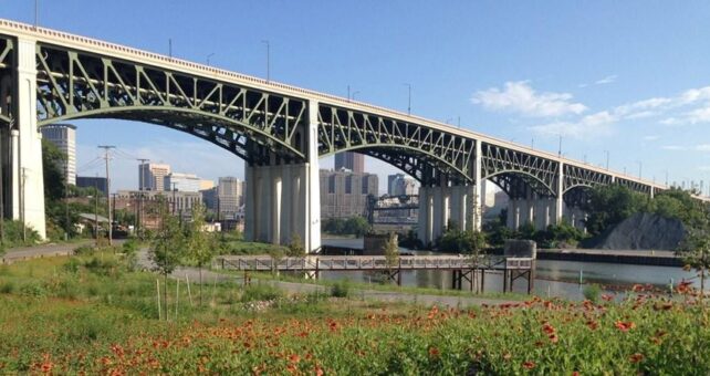 Ohio and Erie Canalway Towpath Trail (under Hope Memorial Bridge) along Cleveland's Cuyahoga River | Photo courtesy Behnke Landscape Architecture